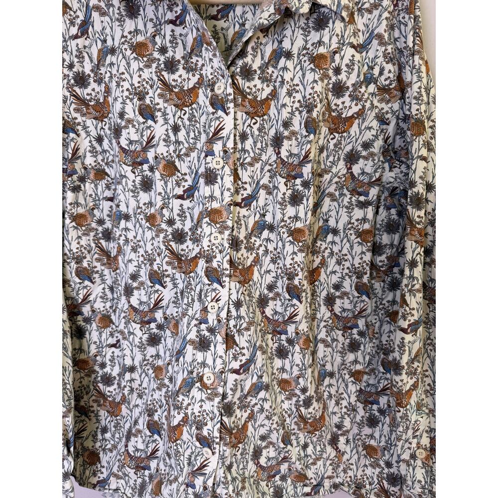 Duluth Trading Women’s Bird Print Button Up Shirt Cotton Stretch - Picture 2 of 8